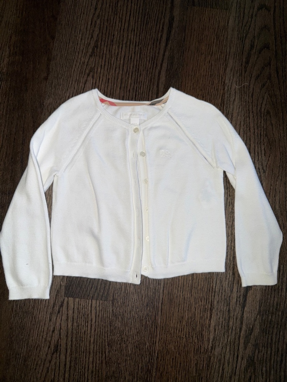 Burberry Children  White Crewneck Button Cardigan - size 4Y